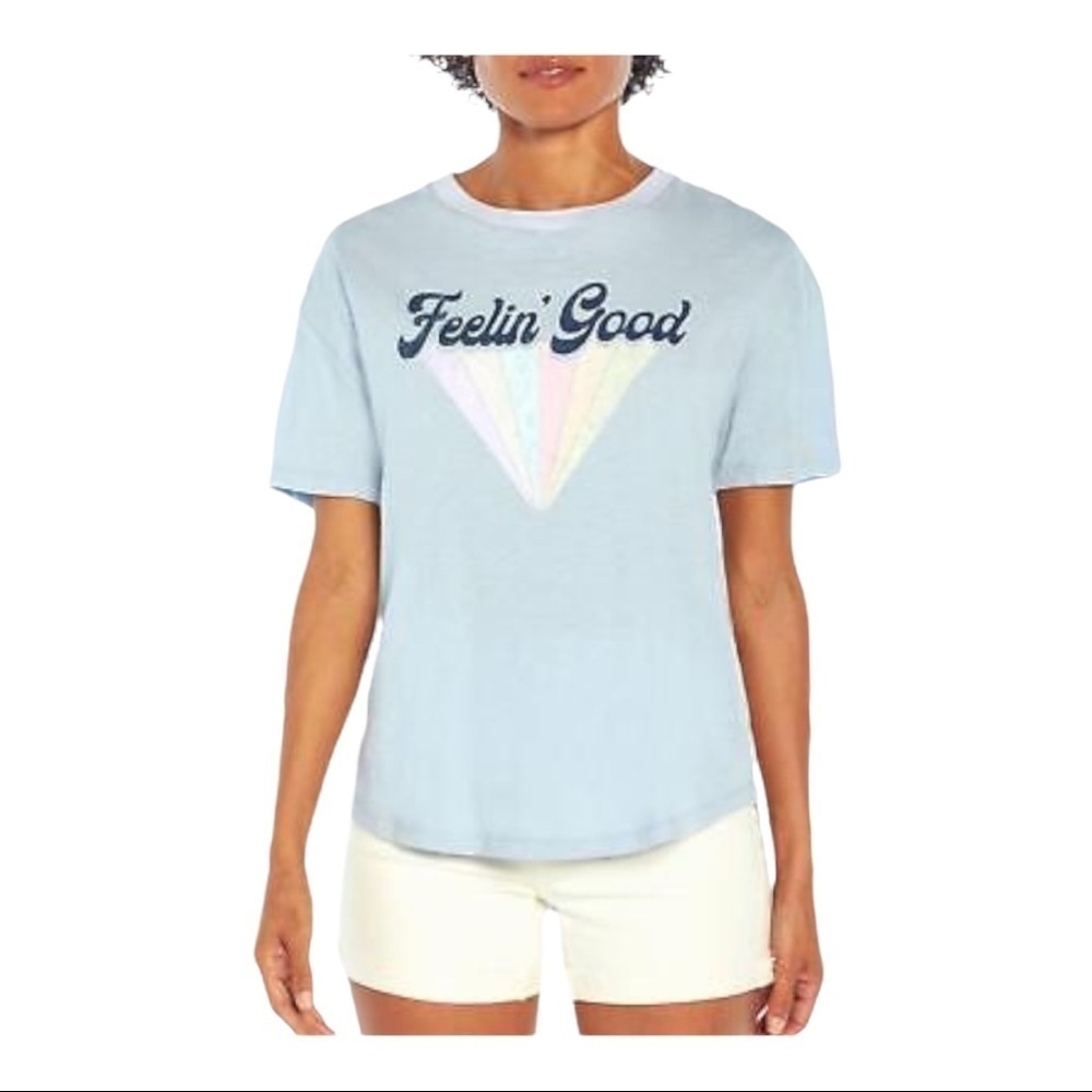 Wildfox Crewneck Slub Cotton Graphic Tee XS Blue Short Sleeve Shirt